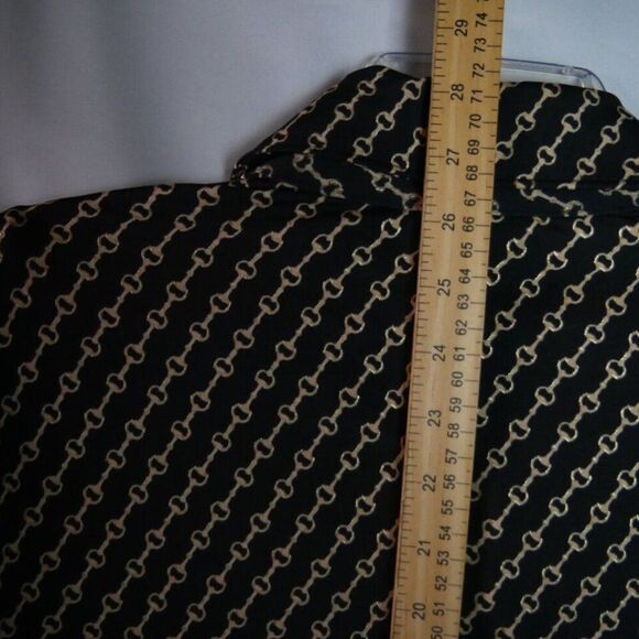 Diane Gilman Women's Size Large Blouse Button Down Black Golden Chain Print - Picture 10 of 12